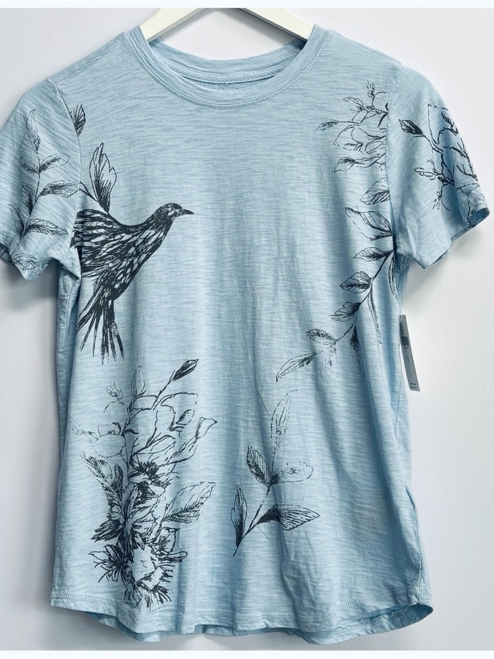 NWT Anthro Helen Dealtry Pilcro Bennie Cotton Slim Crew Neck Tee Birds Floral S - Picture 6 of 10